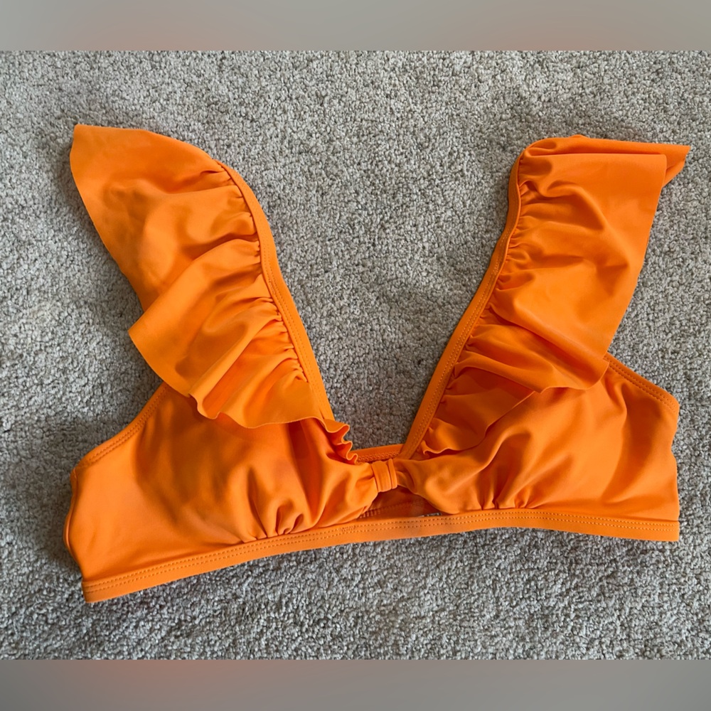 Orange, bathing suit top frilled shoulder, adjustable straps, xl fits like a L